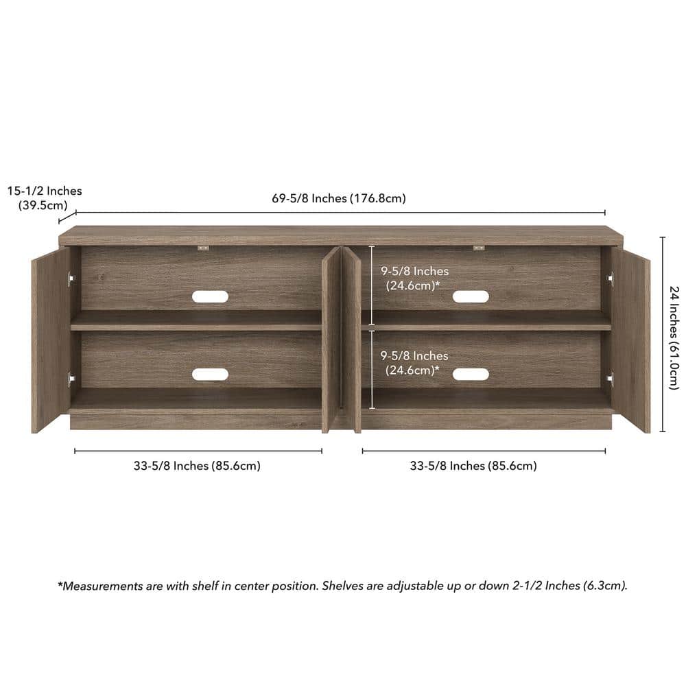 Antiqued Gray Oak Rectangular TV Stand with Cabinet for TVs up to 75"
