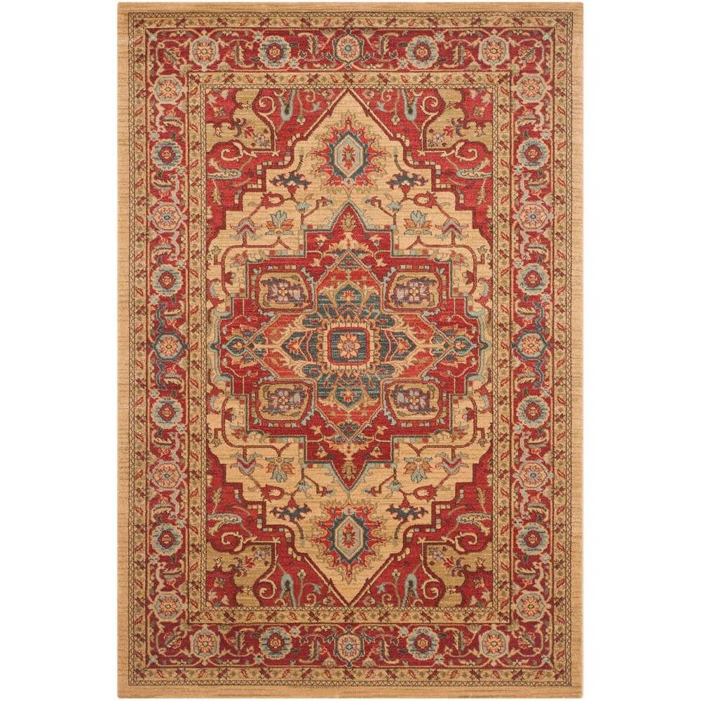 SAFAVIEH Mahal Red/Natural 5 ft. x 8 ft. Floral Border Medallion Area ...