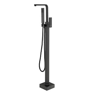 Modern Single-Handle Freestanding Tub Faucet with Handheld Shower, Water Supply Hoses and Hardware in. Matte Black