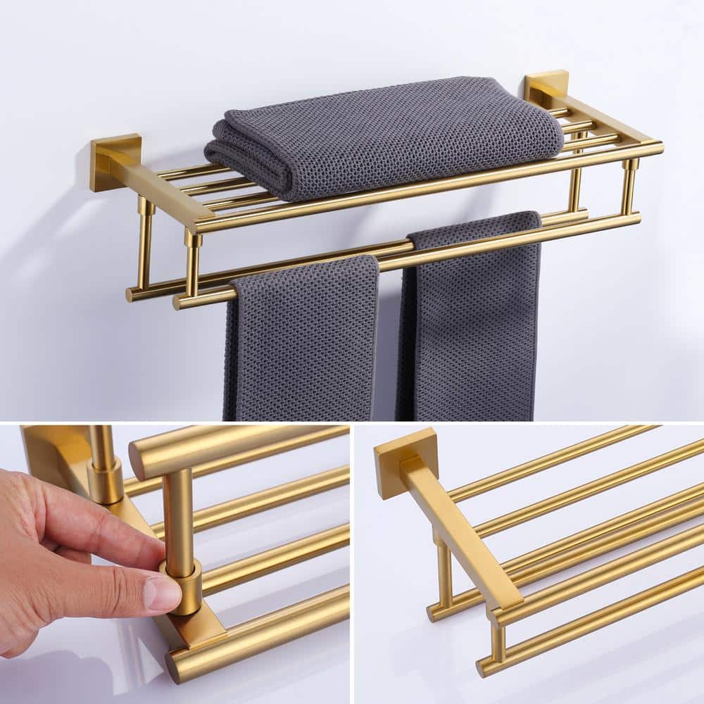 24-Inch Brushed Gold Stainless Steel Wall Mounted Double Towel Rack
