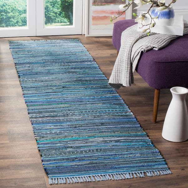 Rag Rug Blue/Multi 2 ft. x 7 ft. Striped Speckled Runner Rug