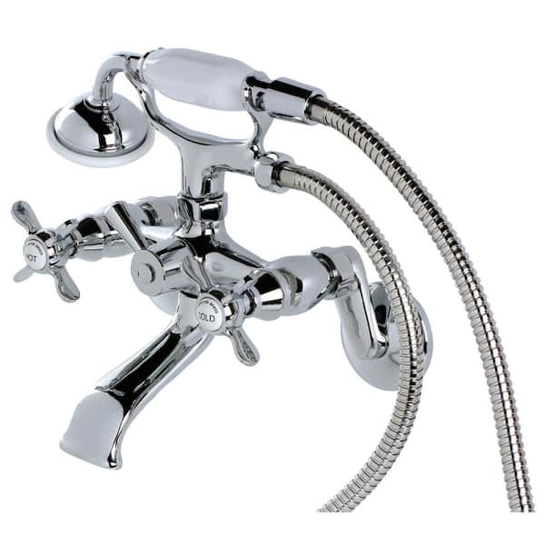 Kingston Brass Victorian 3-Handle Wall Claw Foot Tub Faucet with Handshower in Polished Chrome