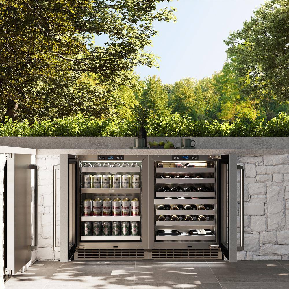 24" Stainless Steel Undercounter Beverage Fridge with Glass Door
