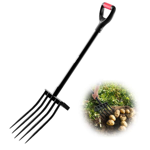 Handle Length 27.56 in. Garden Fork,5-Tine Gardening Pitchfork, 41in. Heavy Duty Digging Fork, Forged Steel Spading Fork