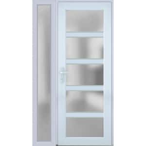42 in. x 80 in. Right-Hand/Inswing Sidelight Frosted Glass White Steel Prehung Front Door with Hardware