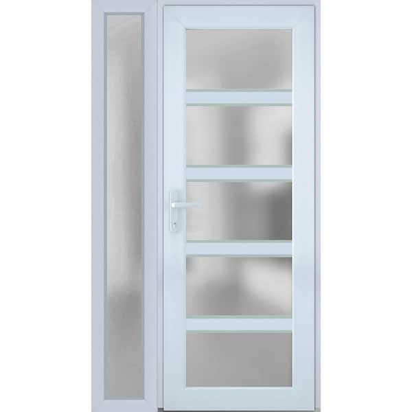 VDOMDOORS 42 in. x 80 in. Right-Hand/Inswing Sidelight Frosted Glass White Steel Prehung Front Door with Hardware