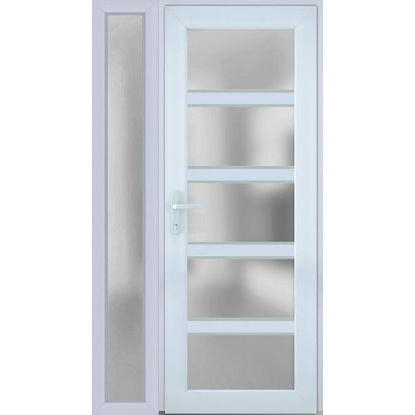 VDOMDOORS 48 in. x 80 in. Right-Hand/Inswing Sidelight Frosted Glass White Steel Prehung Front Door with Hardware