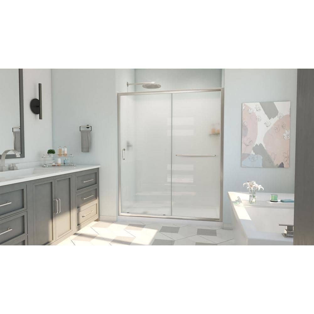 Brushed Nickel Semi-Frameless Rectangle Shower Kit with Acrylic Wall