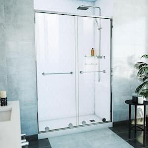 Harmony 54 in. W x 76 in. H Sliding Semi Frameless Shower Door in Chrome with Clear Glass