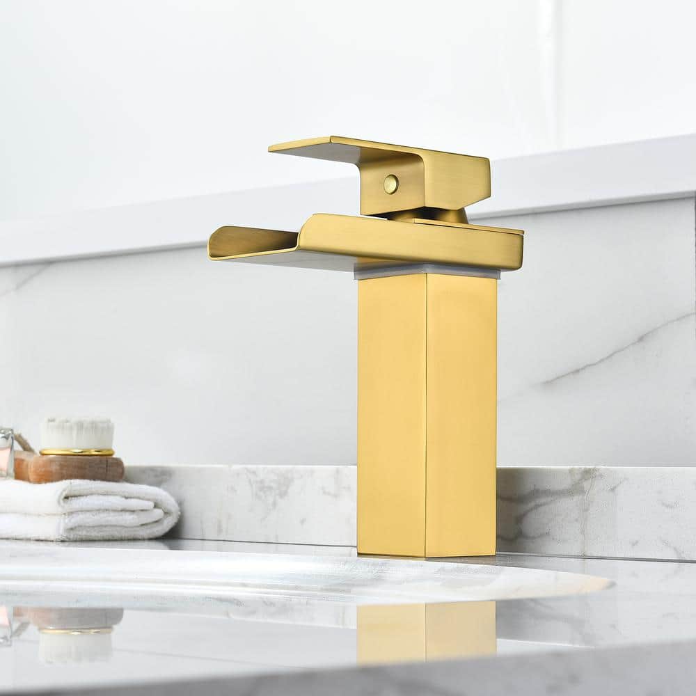 Brushed Gold Single-Handle Waterfall Bathroom Faucet