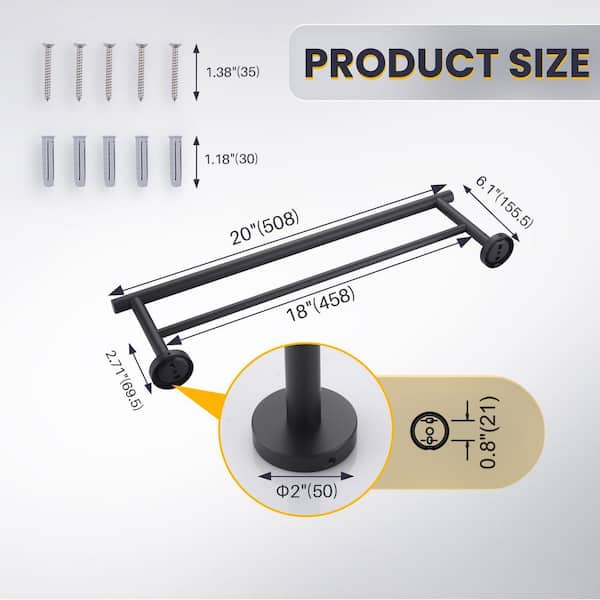 WOWOW 20 in. Stainless Steel Double Towel Bars for Bathroom, Wall