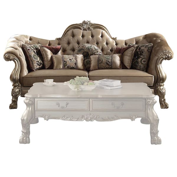 ACME 53160 Dresden Sofa with 4 Pillows, Bone PU & Gold Patina