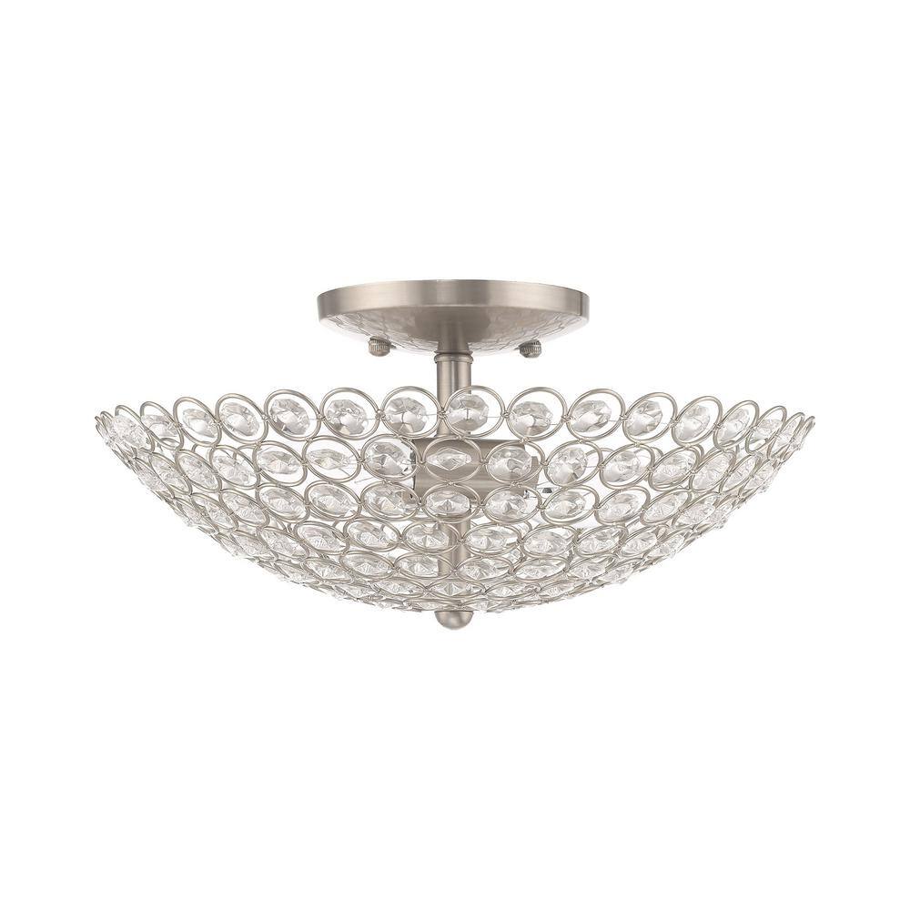 Cassandra Brushed Nickel Crystal 2-Light Semi-Flush Mount