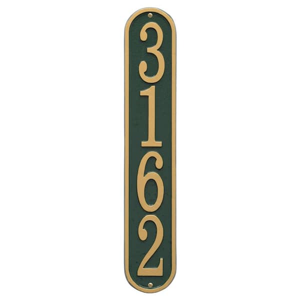 Fast and Easy Vertical House Number Plaque, Green/Gold
