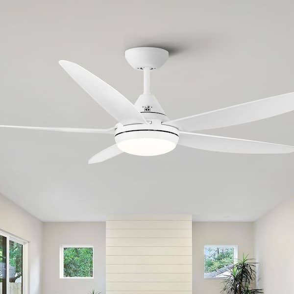 YUHAO 56 in. Dimmable Integrated LED Indoor White Ceiling Fan with ...