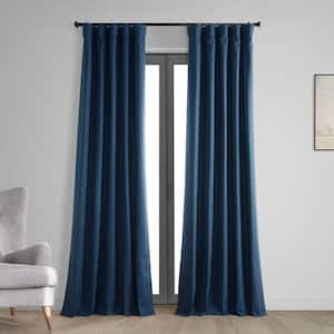 Indigo Blue Vintage Thermal Cross Linen Weave Blackout Rod Pocket Curtain - 50 in. W x 120 in. L (1 Panel)