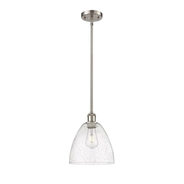 Innovations Bristol Glass 1-Light Brushed Satin Nickel Shaded Pendant Light with Seedy Glass Shade