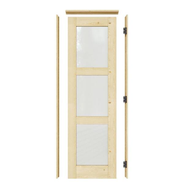 ARK DESIGN 24 in. x 80 in. 3-Lite Frosted Glass Left Solid Core Pine Wood Single Interior Door with Quick Assemble Jamb