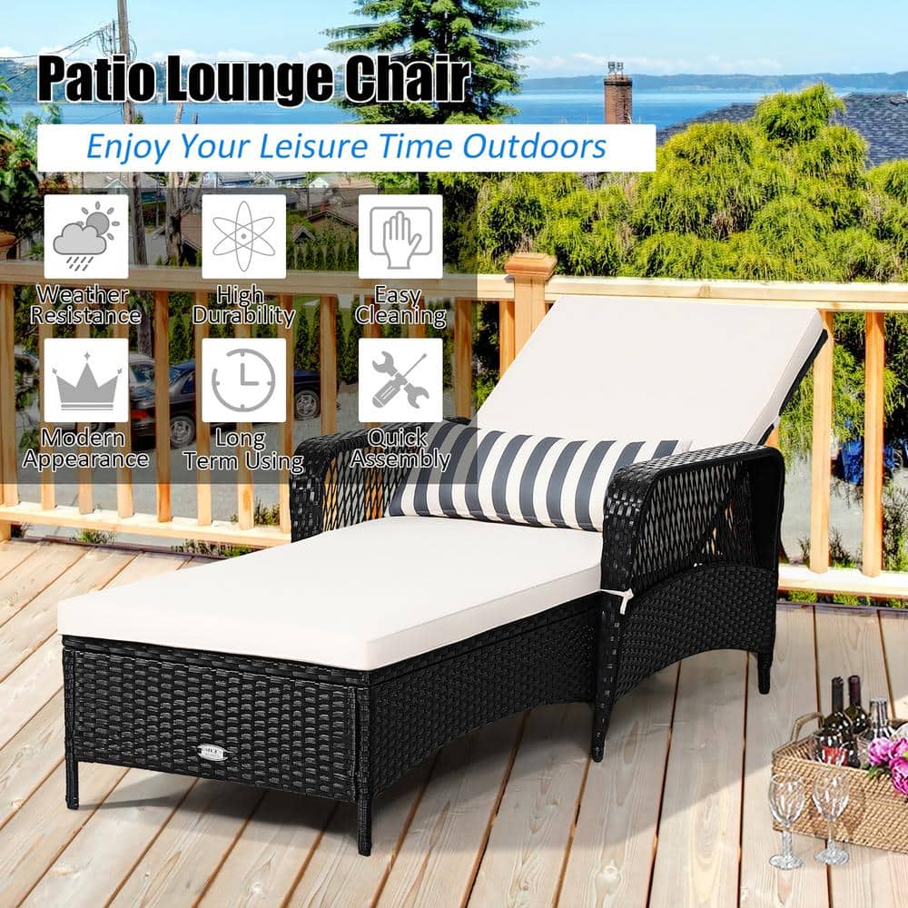 Black Steel Frame Adjustable Chaise Lounge with Off-White Cushions