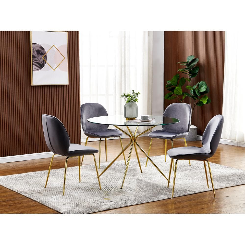 Retro Mid-Century Gray Velvet Upholstered Side Chair with Chrome Legs
