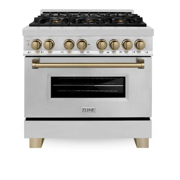 Autograph Edition 36 in. 6 Burner Dual Fuel Range in Stainless Steel and Champagne Bronze