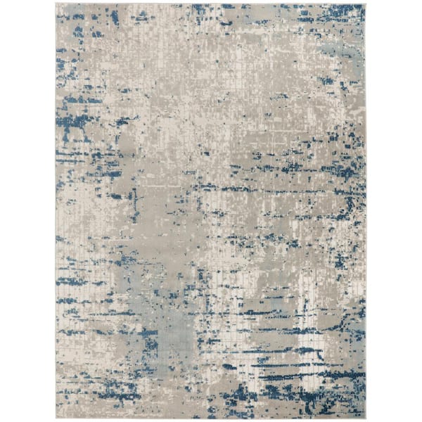 Nourison Concerto Ivory Grey Blue 12 ft. x 15 ft. Abstract Contemporary Area Rug