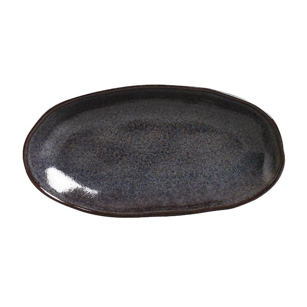 Unbranded 12.59 in. Titanium Dark Blue Stoneware Deep Oval Platter Large Organic (Set of 4)
