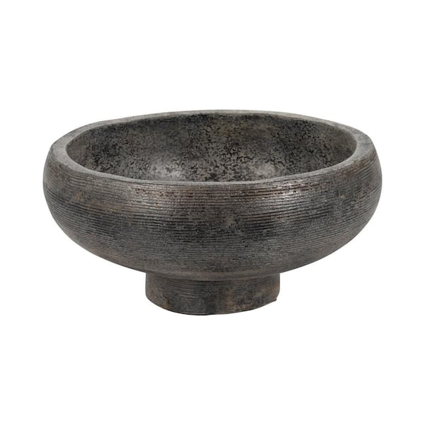 Liv & Skye Black Ceramic 14 in. Decorative Etched Bowl On Stand