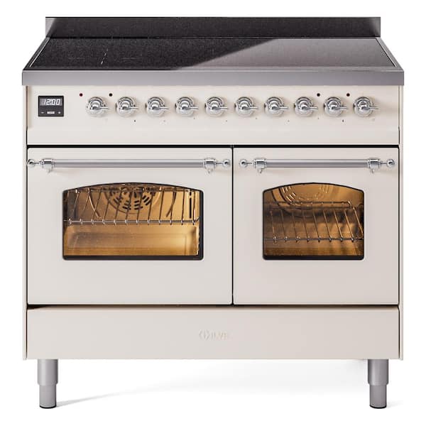 ILVE Nostalgie II 40 in. 6 Zone Freestanding Induction Range in Antique White with Chrome Trim