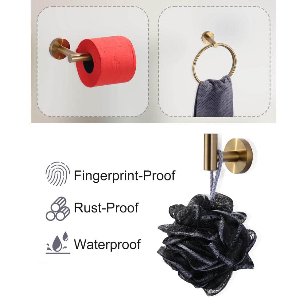 Brushed Gold 3-Piece Metal Bathroom Hardware Set