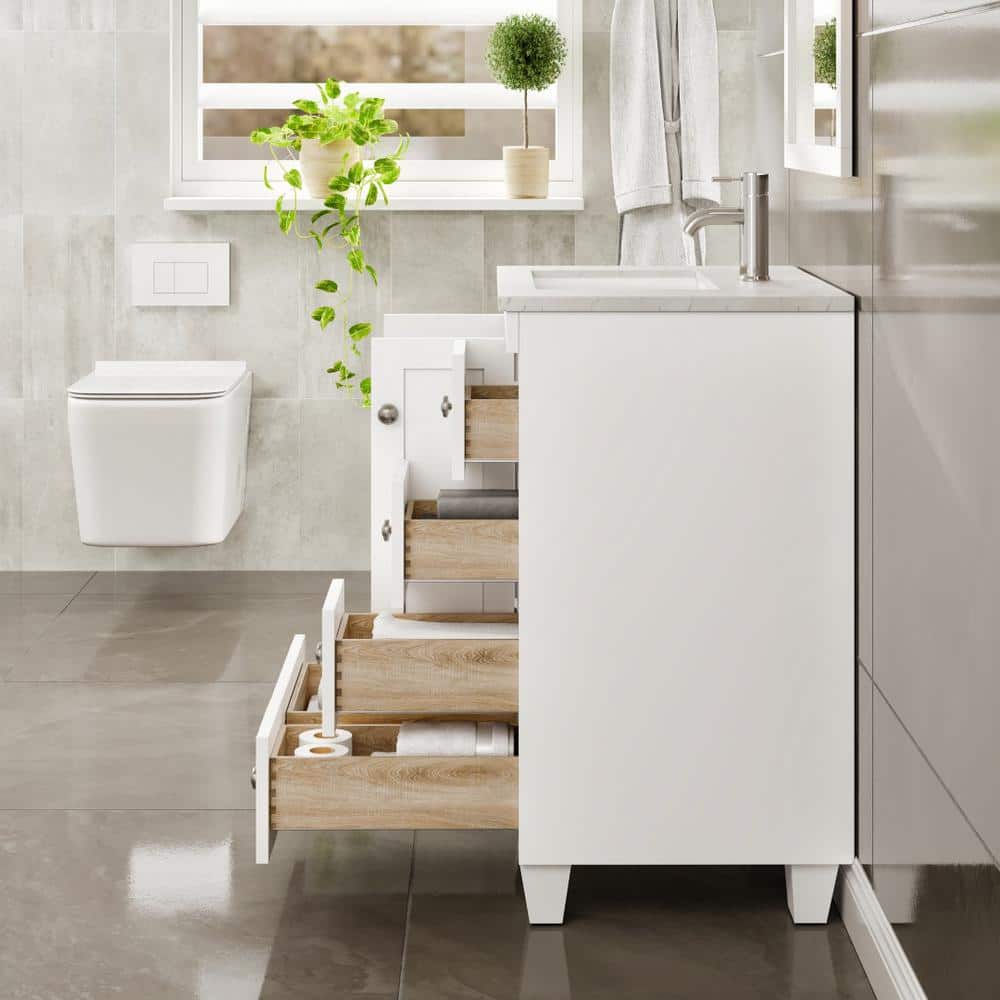 White 24" Bathroom Vanity with Carrara Quartz Top and Sink
