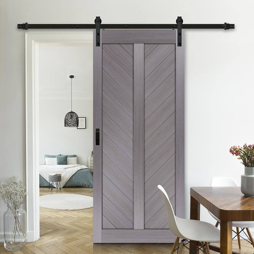 Langley 36'' x 84'' Graphite Gray MDF Chevron Barn Door Kit