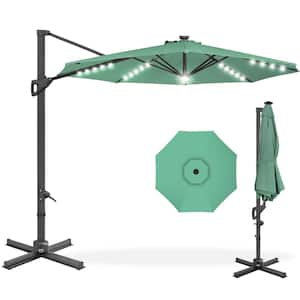 10 ft. 360-Degree Solar LED Cantilever Patio Umbrella, Outdoor Hanging Shade w/Lights - Seaglass