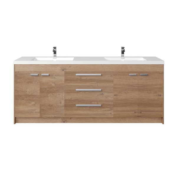 Lugano 84 in. Double Sink Natural Oak Bath Vanity with White Acrylic Top (Assembled)