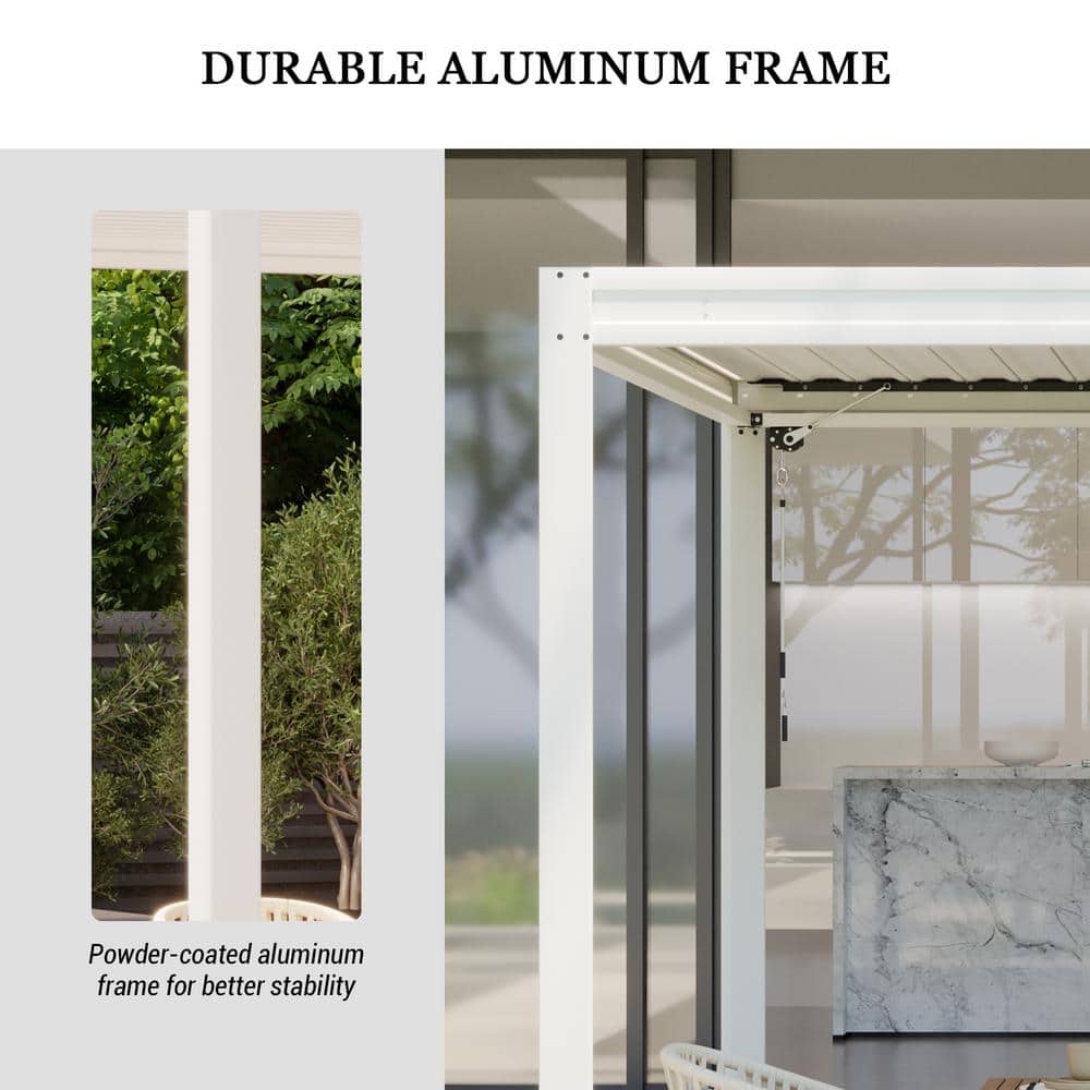 White 10' x 10' Aluminum Louvered Pergola with Adjustable Roof