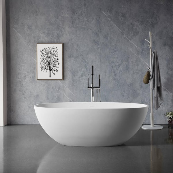 Xspracer Moray 65 in. x 30 in. Solid Surface Stone Resin Flatbottom Freestanding Double Slipper Soaking Bathtub in Matte White