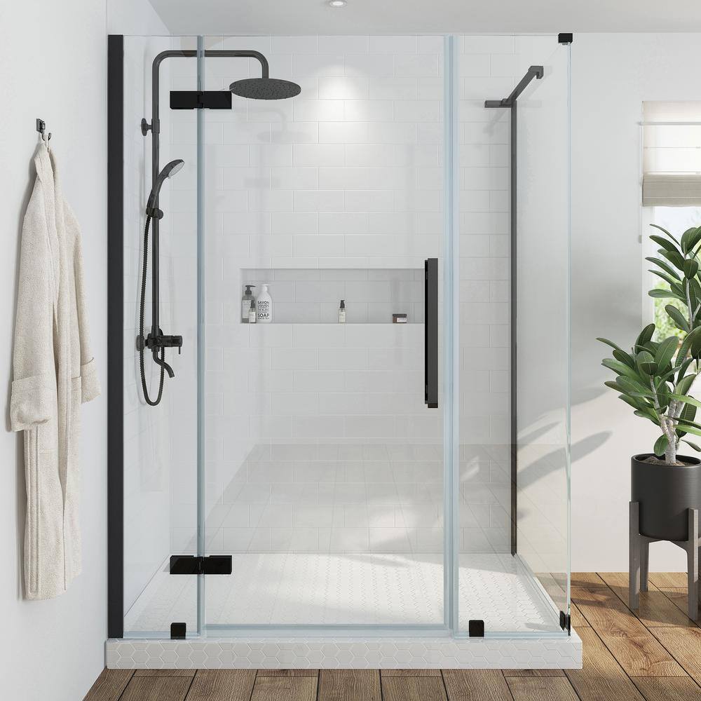 Tampa 72" High Black Frameless Corner Shower Enclosure with Tempered Glass