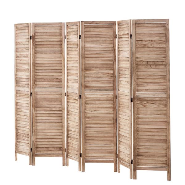 6-Panel Wood Room Divider, 66.9 in. Tall Folding Privacy Screen, Louvered Partition for Room Separation