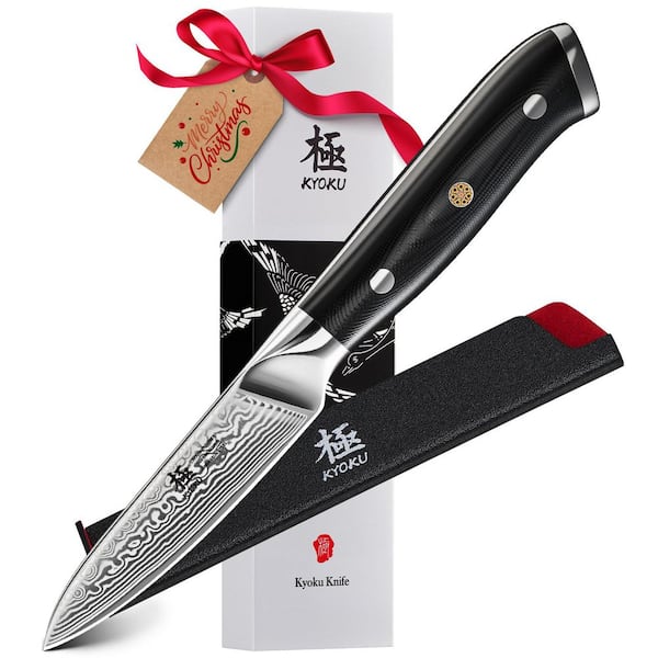 3.5 in. Japanese VG10 Damascus Stainless Steel Blade Full Tang V-Edge Paring Knife with G10 Fiberglass Handle
