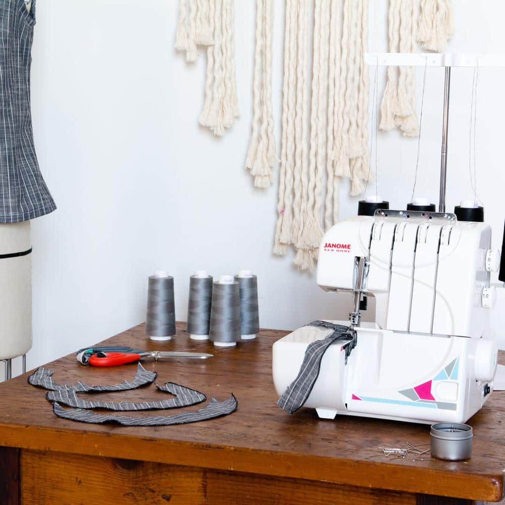 Compact White and Gray Portable Serger Machine