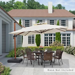 11 ft. Square All-aluminum 360-Degree Rotation Wood pattern Cantilever Offset Outdoor Patio Umbrella in Cream