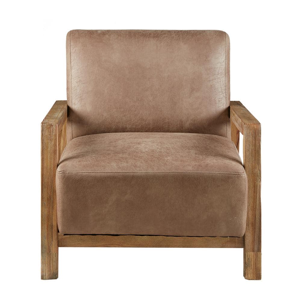 Taupe Faux Leather Accent Chair with Medium Wood Frame