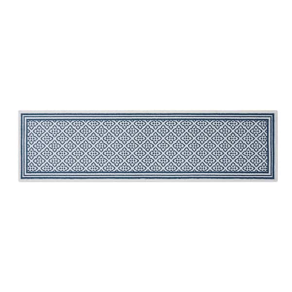 Laura Ashley Isla Two-Tone Dusty Navy/Ivory 2 ft. x 6 ft. Tufted Geometric Polypropylene Area Rug