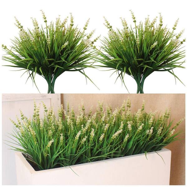 14.1 in. White Outdoor Artificial Monkey Grass in Planter for