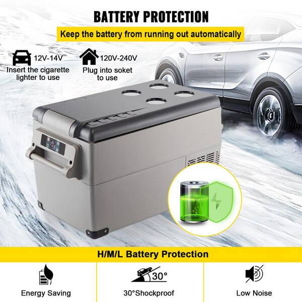 mini fridge that plugs into cigarette lighter VEVOR 1.2 cu. ft. 36-Can Mini Fridge with Freezer App Control Car Fridge for Travel in Black