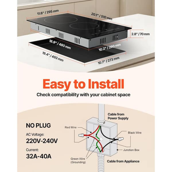 Built in Electric Stove Top 12 in. 2 Burners Glass Radiant Cooktop with Sensor Touch Control, Timer and Child Lock,Black
