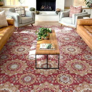 Red 5 ft. x 7 ft. Flat-Weave Kings Court Victoria Transitional Mosaic Pattern Area Rug