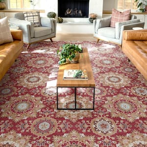 Red 7 ft. 10 in. x 9 ft. 10 in. Flat-Weave Kings Court Victoria Transitional Mosaic Pattern Area Rug