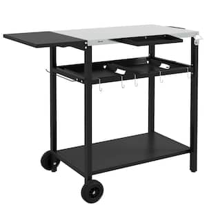 Black Kitchen Cart with Shelf Spice Rack Wheels