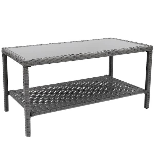 black rattan coffee table with glass top